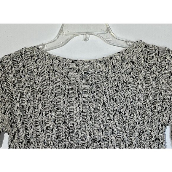 Alice +Olivia Ivory Black Silver Shimmery Crochet Knit Sweater Pullover Top - Picture 6 of 9